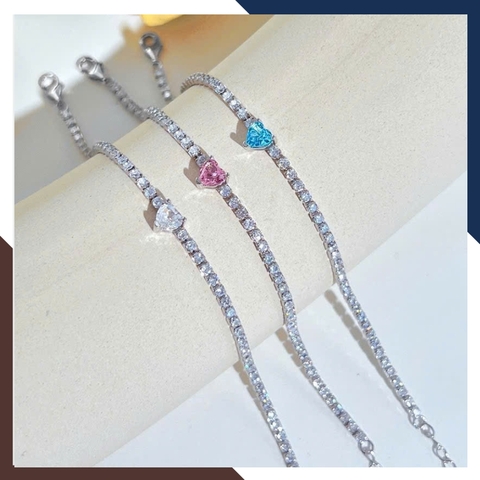 Lắc Tay Bạc Nữ Đính Đá Hột Xoàn Phối Trái Tim LTBN61 – Quà Tặng Tình Yêu Hoàn Hảo