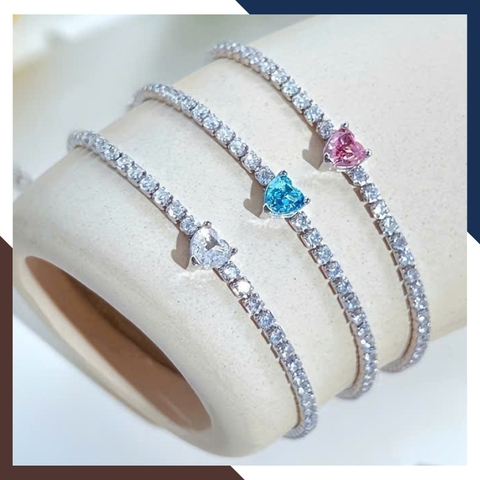 Lắc Tay Bạc Nữ Đính Đá Hột Xoàn Phối Trái Tim LTBN61 – Quà Tặng Tình Yêu Hoàn Hảo