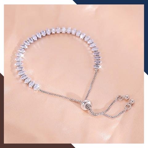 Lắc Tay Bạc Nữ Đính Đá LTBN50 – Kiểu Dáng Dây Rút Trẻ Trung, Năng Động