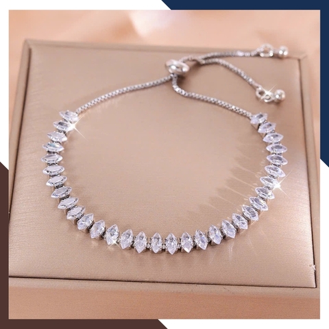 Lắc Tay Bạc Nữ Đính Đá LTBN50 – Kiểu Dáng Dây Rút Trẻ Trung, Năng Động