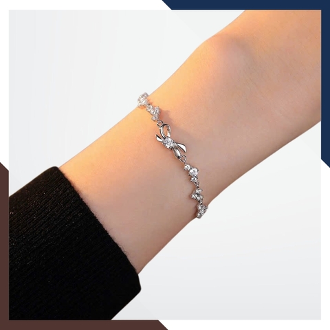 Lắc Tay Bạc Nữ Đính Đá Phối Nơ Dễ Thương LTBN120