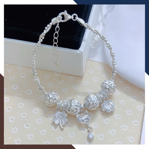 Lắc Tay Bạc Nữ Mix Charm Bi, Gấu, Cỏ 4 Lá, Hồ Ly Siêu Dễ Thương LTBN90