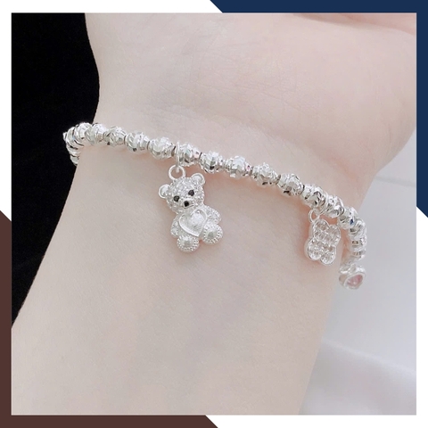 Lắc Tay Bi Bạc Nữ Phối Charm Gấu, Cỏ 4 Lá, Trái Tim, Chiếc Dép Tông LTBN88
