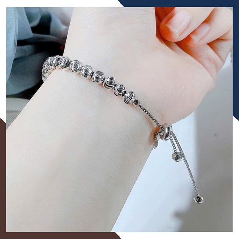 Lắc Tay Bi Bạc Nữ Xi Bạch Kim LTBN89 – Kiểu Dây Rút Tiện Lợi, Phong Cách Hiện Đại