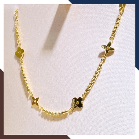 Lắc tay bi vàng tây 10k mix charm hoa 4 cánh cho nữ đẹp mã TL107