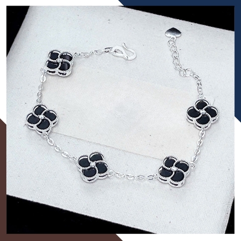 Lắc Tay Cỏ 4 Lá Bạc Nữ Đính Đá 10mm Màu Đen, Đỏ, Trắng, Xanh, Hồng LTBN38