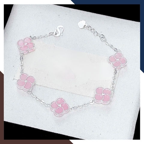 Lắc Tay Cỏ 4 Lá Bạc Nữ Đính Đá 10mm Màu Đen, Đỏ, Trắng, Xanh, Hồng LTBN38