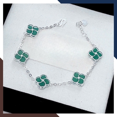 Lắc Tay Cỏ 4 Lá Bạc Nữ Đính Đá 10mm Màu Đen, Đỏ, Trắng, Xanh, Hồng LTBN38