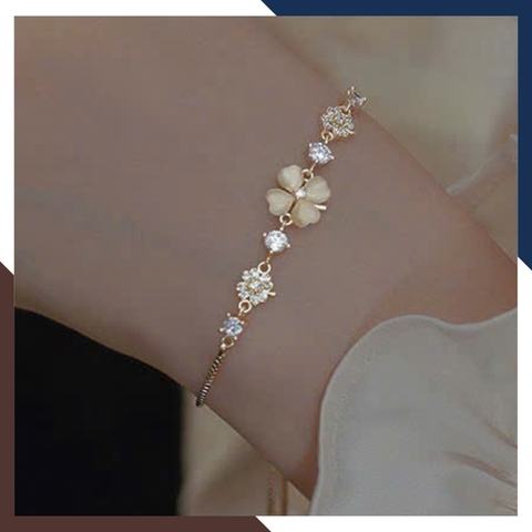 Lắc Tay Cỏ 4 Lá Bạc Nữ Kiểu Dây Rút LTBN36 – Thiết Kế Nữ Tính, Dễ Dàng Điều Chỉnh