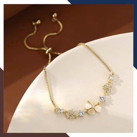 Lắc Tay Cỏ 4 Lá Bạc Nữ Kiểu Dây Rút LTBN36 – Thiết Kế Nữ Tính, Dễ Dàng Điều Chỉnh