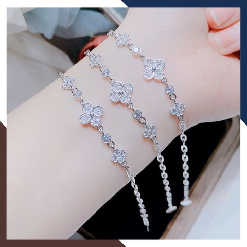 Lắc Tay Cỏ 4 Lá Bạc Ta Nguyên Chất Cho Nữ LTBN35