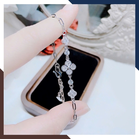 Lắc Tay Cỏ 4 Lá Bạc Ta Nguyên Chất Cho Nữ LTBN35