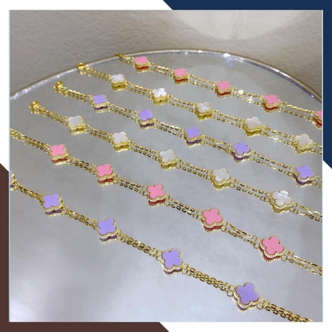 Lắc tay vàng cỏ 4 lá đính đá đen, đỏ, hồng, tím trắng, xanh mã TL88