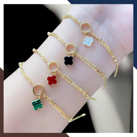 Lắc Tay Cỏ 4 Lá Đen, Đỏ, Trắng, Xanh Bằng Vàng Ý 10k Cho Nữ LTVN157