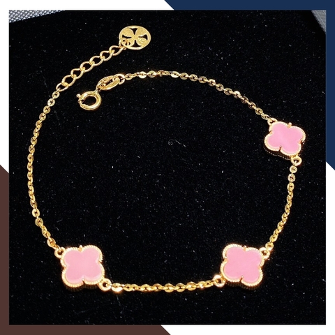 Lắc tay cỏ 4 lá vàng tây 10k đính đá đen, đỏ, trắng, xanh, vàng, hồng, tím cho nữ đẹp mã TL70