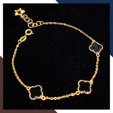 Lắc tay cỏ 4 lá vàng tây 10k đính đá đen, đỏ, trắng, xanh, vàng, hồng, tím cho nữ đẹp mã TL70