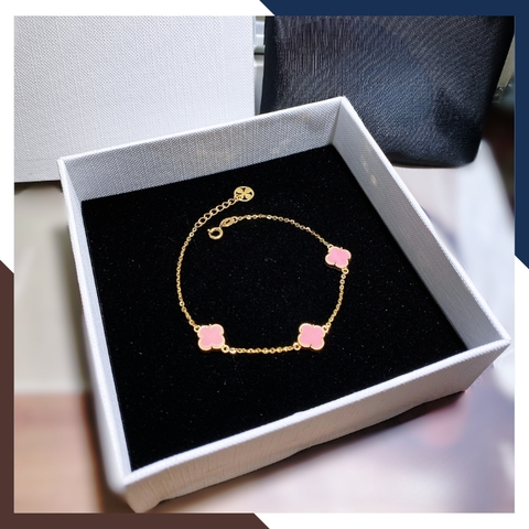 Lắc tay cỏ 4 lá vàng tây 10k đính đá đen, đỏ, trắng, xanh, vàng, hồng, tím cho nữ đẹp mã TL70