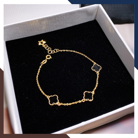 Lắc tay cỏ 4 lá vàng tây 10k đính đá đen, đỏ, trắng, xanh, vàng, hồng, tím cho nữ đẹp mã TL70