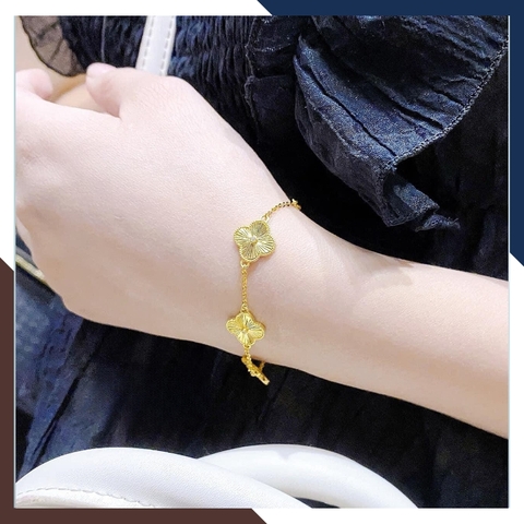 Lắc tay cỏ 4 lá vàng tây 10k kiểu phay sáng cho nữ đẹp mã 4979112