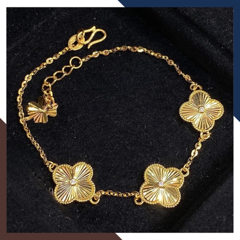 Lắc tay cỏ 4 lá vàng tây 10k kiểu phay sáng cho nữ đẹp mã 4979112