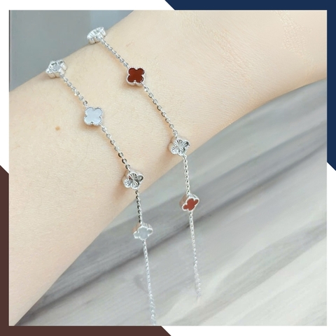 Lắc Tay Cỏ 4 Lá Vàng Trắng 10k Màu Đen, Đỏ, Trắng, Xanh Cho Nữ May Mắn Mã LTVN97