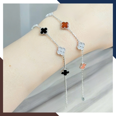 Lắc Tay Cỏ 4 Lá Vàng Trắng 10k Màu Đen, Đỏ, Trắng, Xanh Cho Nữ May Mắn Mã LTVN97