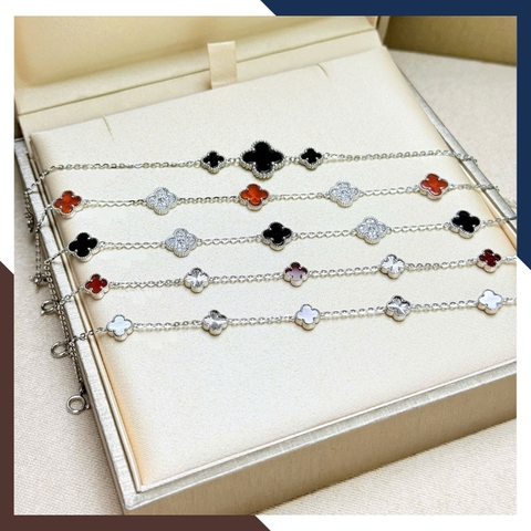 Lắc Tay Cỏ 4 Lá Vàng Trắng 10k Màu Đen, Đỏ, Trắng, Xanh Cho Nữ May Mắn Mã LTVN97