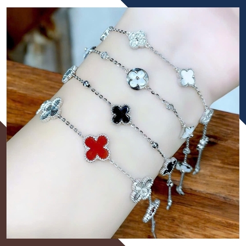 Lắc Tay Cỏ 4 Lá Vàng Trắng Ý 10k Nhiều Mẫu Cho Nữ May Mắn Mã LTVN109