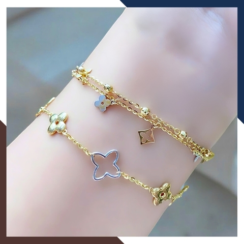 Lắc Tay Cỏ 4 Lá Vàng Ý 10k Nhiều Mẫu Cho Nữ Mã LTVN116