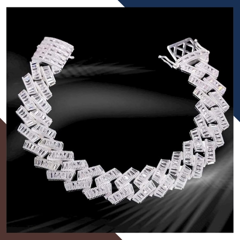 Lắc tay cuban bạc cho nam bản to 13mm đính đá gate đẹp mã AC1550