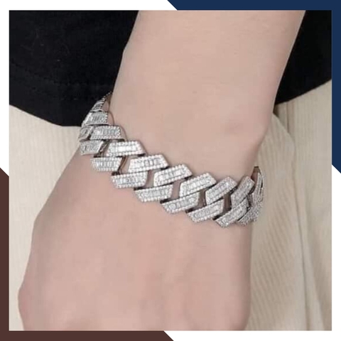 Lắc tay cuban bạc cho nam bản to 13mm đính đá gate đẹp mã AC1550