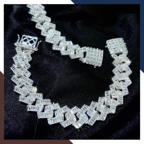 Lắc tay cuban bạc cho nam bản to 13mm đính đá gate đẹp mã AC1550