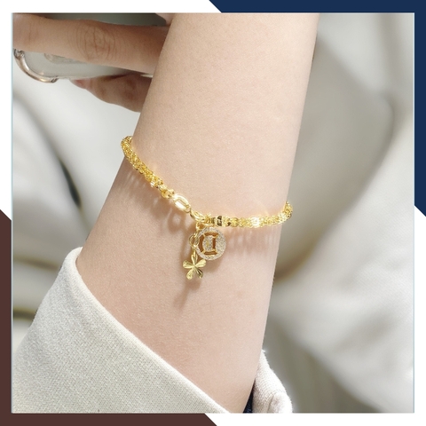 Lắc tay đuôi phụng vàng tây 10k mix charm chữ cái cho nữ đẹp mã TL90