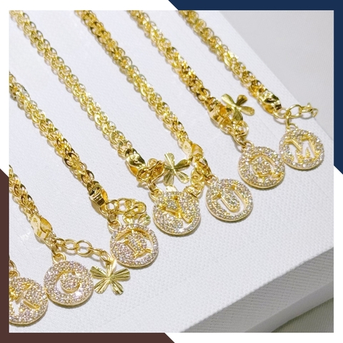 Lắc tay đuôi phụng vàng tây 10k mix charm chữ cái cho nữ đẹp mã TL90