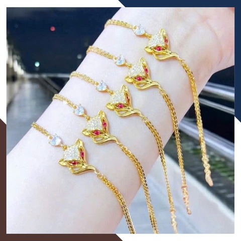 Lắc tay hồ ly vàng 10k LTVN257 – mẫu mắt đỏ & mẫu đá trắng, thu hút tài lộc cho nữ