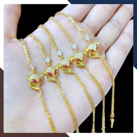 Lắc tay hồ ly vàng 10k LTVN257 – mẫu mắt đỏ & mẫu đá trắng, thu hút tài lộc cho nữ