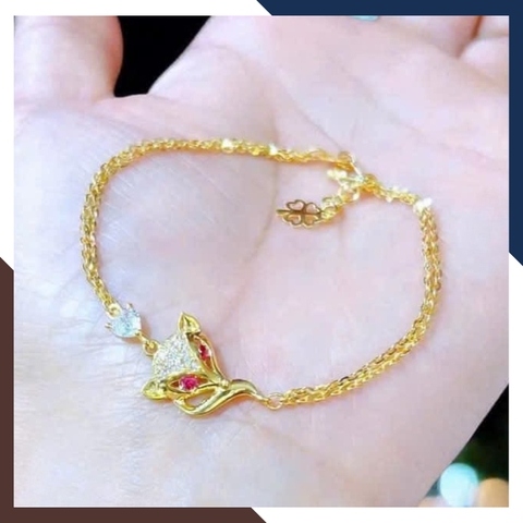 Lắc tay hồ ly vàng 10k LTVN257 – mẫu mắt đỏ & mẫu đá trắng, thu hút tài lộc cho nữ