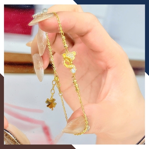 Lắc tay hồ ly vàng 10k LTVN257 – mẫu mắt đỏ & mẫu đá trắng, thu hút tài lộc cho nữ