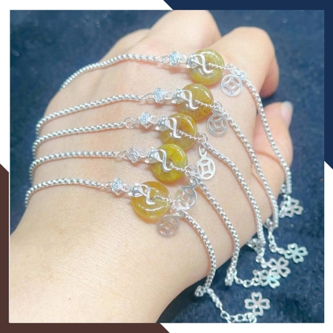 Lắc Tay Phúc Lộc Tình Bạc Phối Thạch Anh Tóc Vàng VTDPT28 – Bảo Vật Phúc, Lộc, Tình Duyên