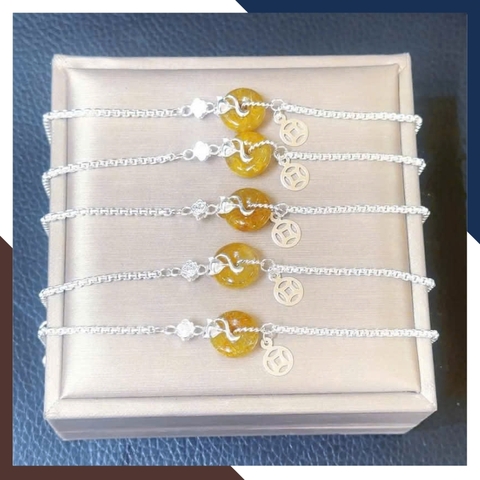 Lắc Tay Phúc Lộc Tình Bạc Phối Thạch Anh Tóc Vàng VTDPT28 – Bảo Vật Phúc, Lộc, Tình Duyên