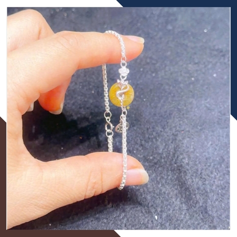 Lắc Tay Phúc Lộc Tình Bạc Phối Thạch Anh Tóc Vàng VTDPT28 – Bảo Vật Phúc, Lộc, Tình Duyên