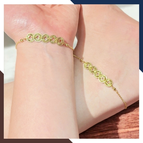 Lắc tay – lắc chân vàng nữ 10k phối charm hình 5 đồng xu kim tiền BTSV15 – May mắn, thịnh vượng
