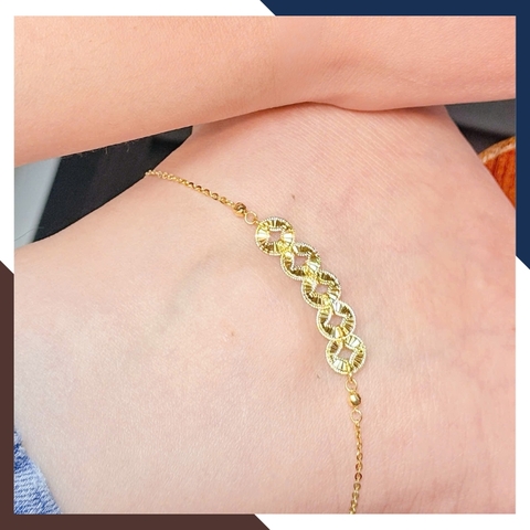 Lắc tay – lắc chân vàng nữ 10k phối charm hình 5 đồng xu kim tiền BTSV15 – May mắn, thịnh vượng