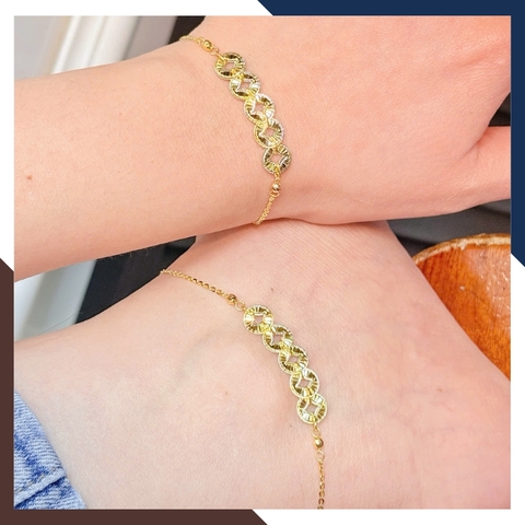 Lắc tay – lắc chân vàng nữ 10k phối charm hình 5 đồng xu kim tiền BTSV15 – May mắn, thịnh vượng