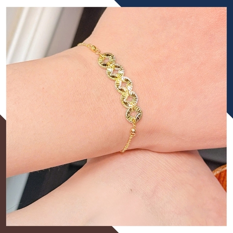 Lắc tay – lắc chân vàng nữ 10k phối charm hình 5 đồng xu kim tiền BTSV15 – May mắn, thịnh vượng