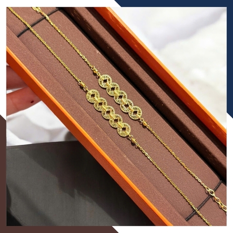 Lắc tay – lắc chân vàng nữ 10k phối charm hình 5 đồng xu kim tiền BTSV15 – May mắn, thịnh vượng