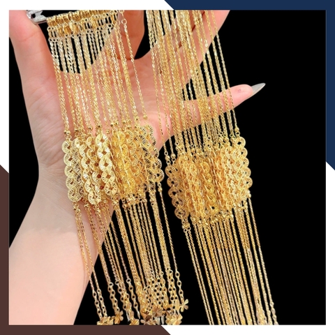 Lắc tay – lắc chân vàng nữ 10k phối charm hình 5 đồng xu kim tiền BTSV15 – May mắn, thịnh vượng