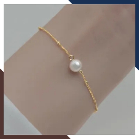 Lắc tay ngọc trai thật bạc xi mạ vàng, vòng tay ngọc trai nuôi nước ngọt tự nhiên cho nữ mã 89D75