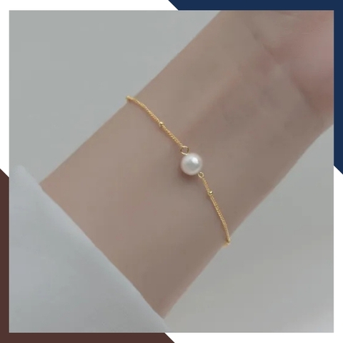 Lắc tay ngọc trai thật bạc xi mạ vàng, vòng tay ngọc trai nuôi nước ngọt tự nhiên cho nữ mã 89D75