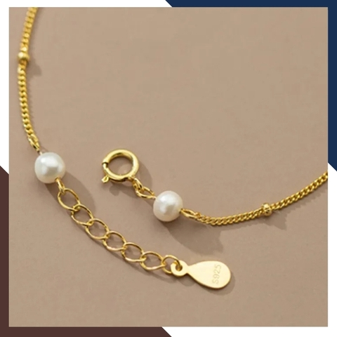 Lắc tay ngọc trai thật bạc xi mạ vàng, vòng tay ngọc trai nuôi nước ngọt tự nhiên cho nữ mã 89D75